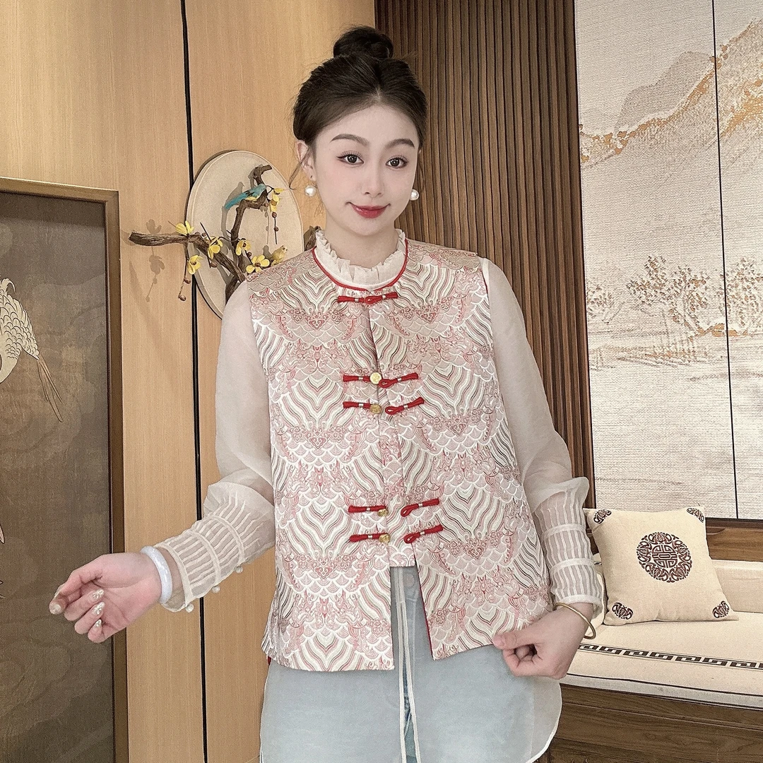 【语辰原创】YC 689 新中式国风复古刺绣提花春装马甲