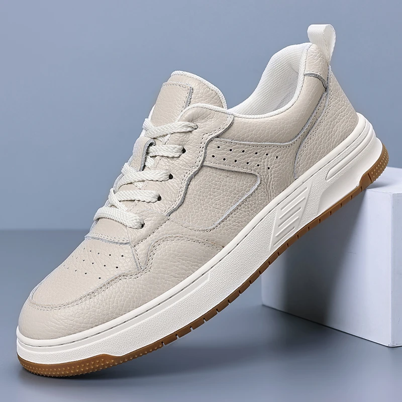 男鞋新款头层牛皮休闲鞋春秋季舒适防滑轻便透气休闲时尚板鞋男