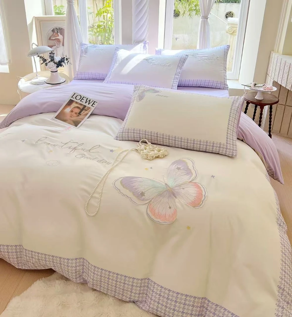 高奢重工刺绣蝴蝶四件套（紫）【飞飞专属】