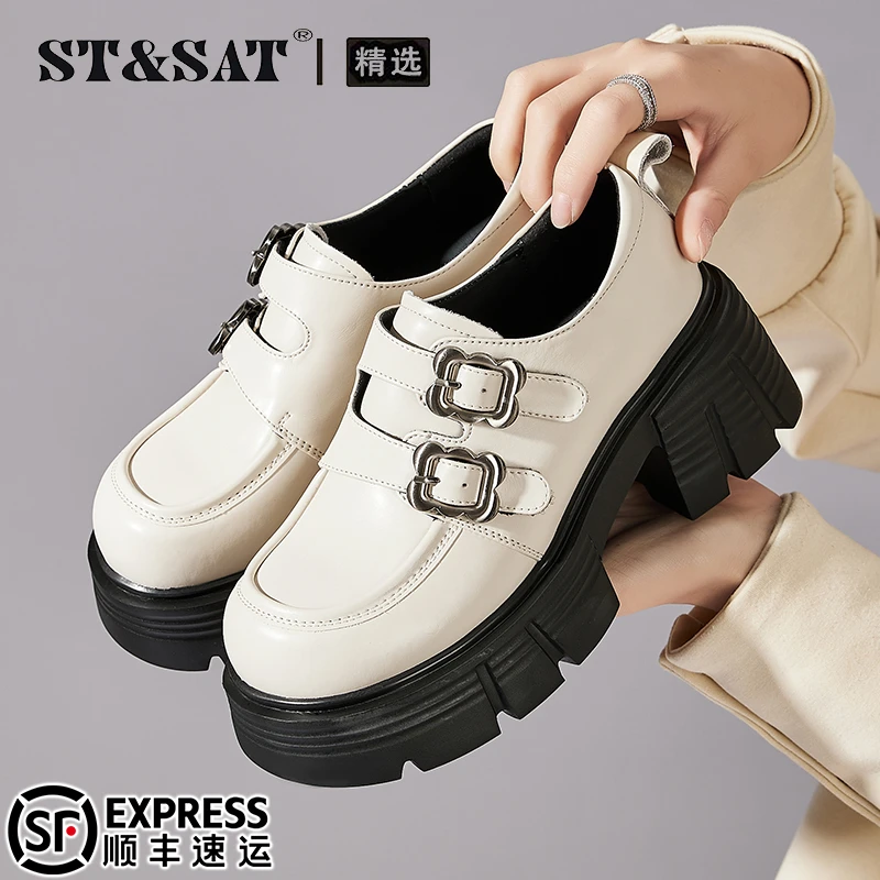 星期六品牌粗跟小皮鞋女鞋2025秋季小个子乐福鞋久穿不累时尚单鞋