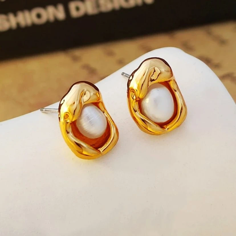 铜合金耳饰 《货号7054+》复古不规则金属珠珠耳钉