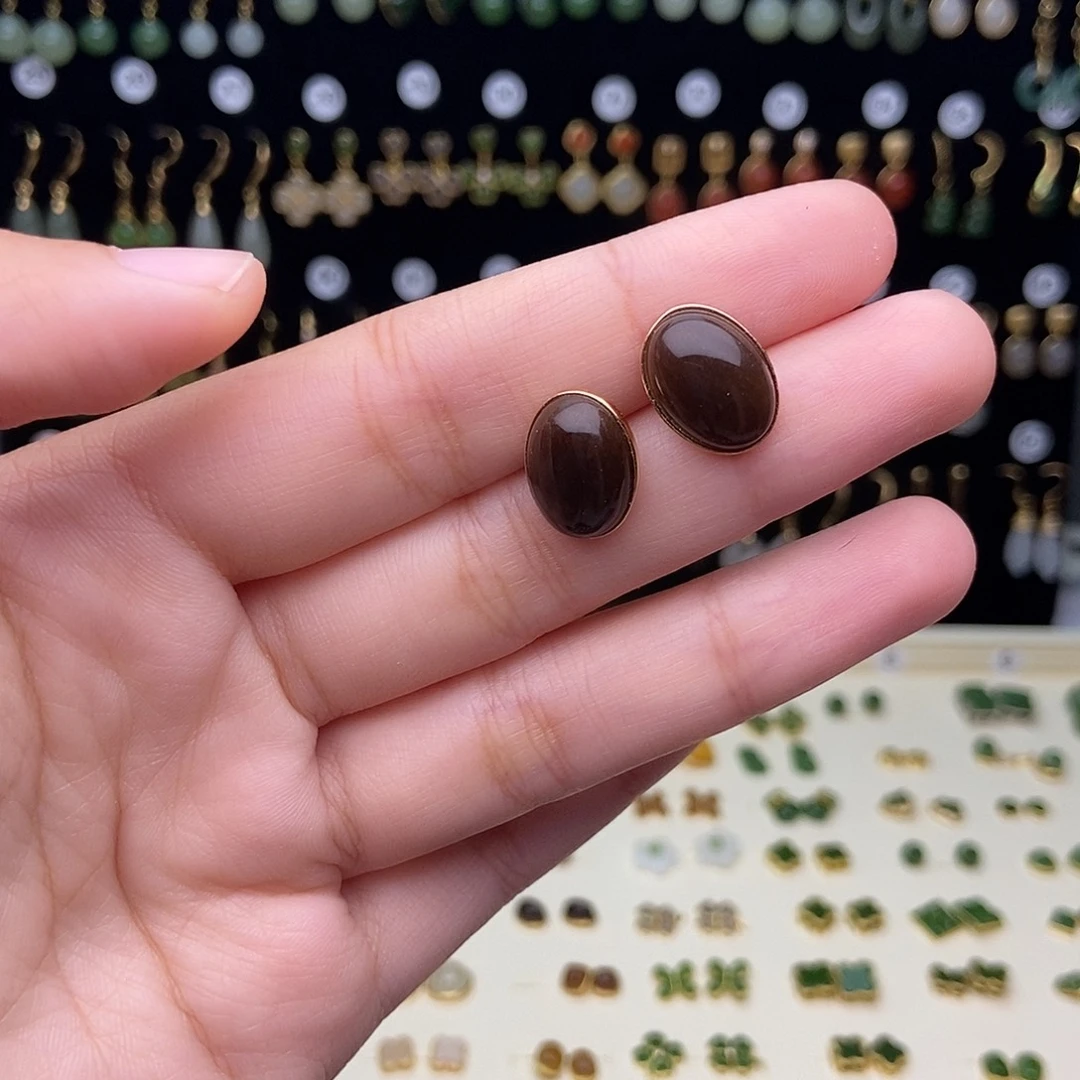 和田玉银S925镀金镶嵌耳饰