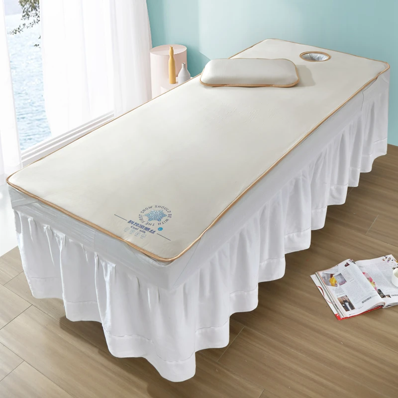 高档美容床凉席夏季冰丝藤草席透气美容院专用按摩床纯色席子带洞