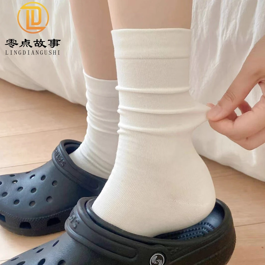 新疆棉月子袜抗起球纯色棉袜防臭吸汗透气白色中筒堆堆棉袜jk长袜