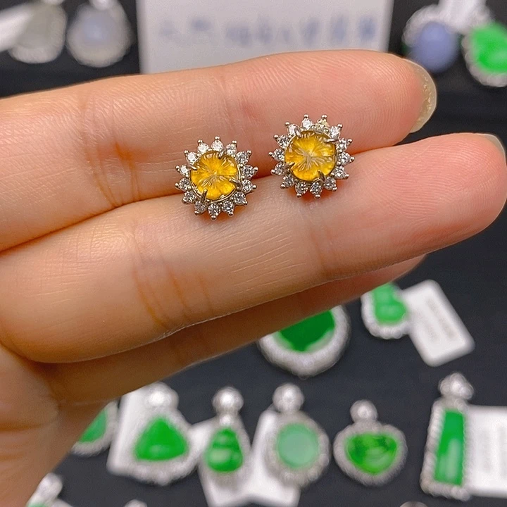 银S925镶嵌翡翠耳饰
