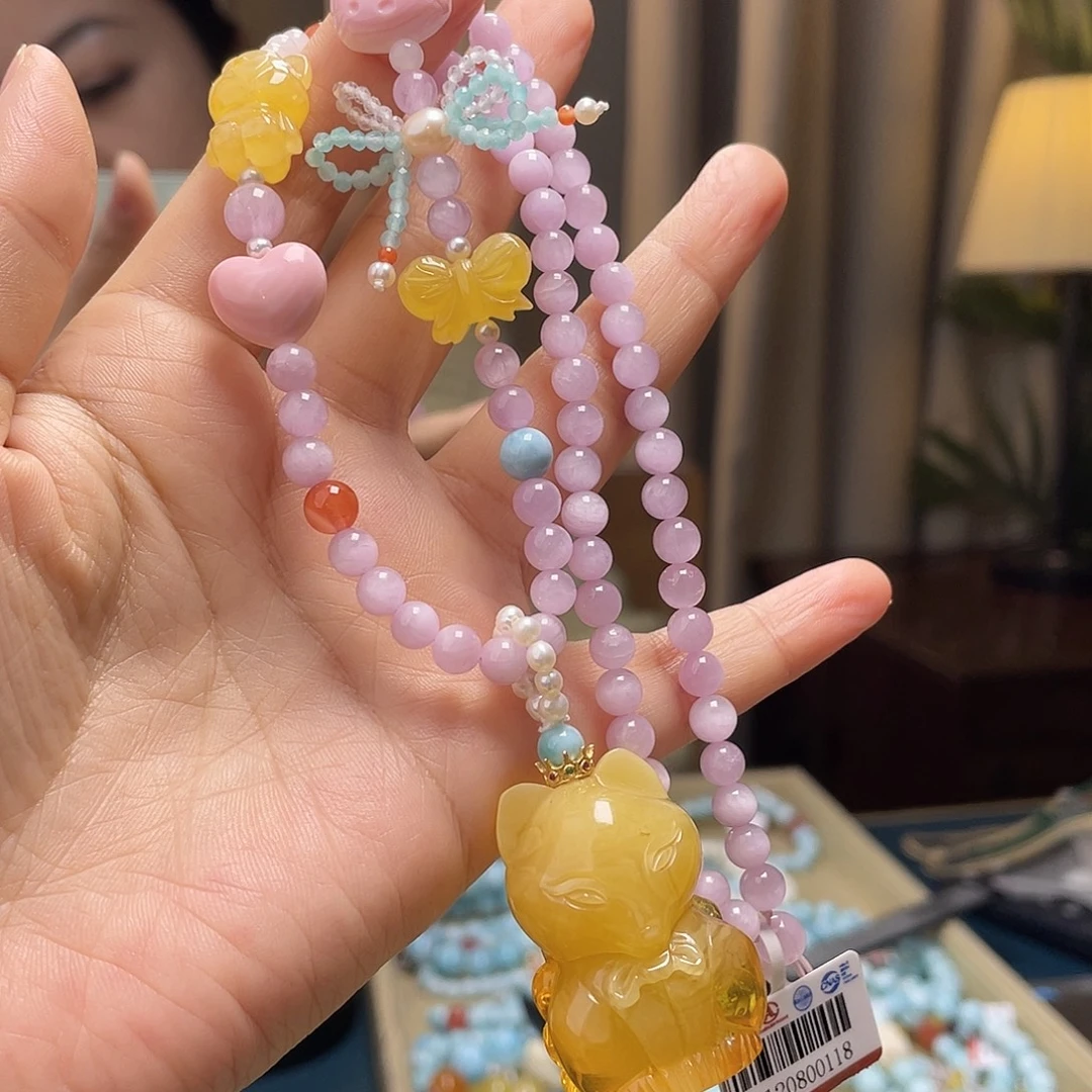 蜜蜡未镶嵌裸石项链