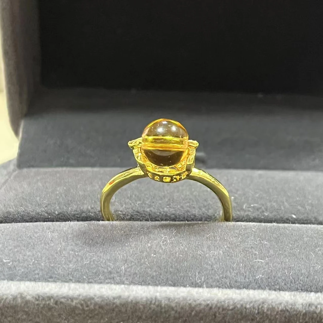 合金戒指 简约黄水色圆珠转动戒指活口戒圈通勤百搭F927