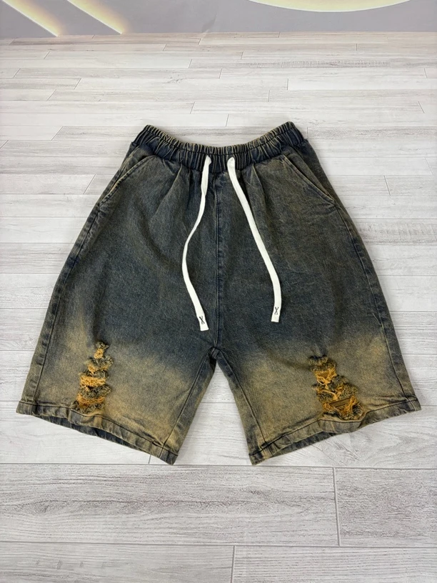 夏季做旧牛仔裤中裤贴布刺绣女士短裤水洗女士短裤