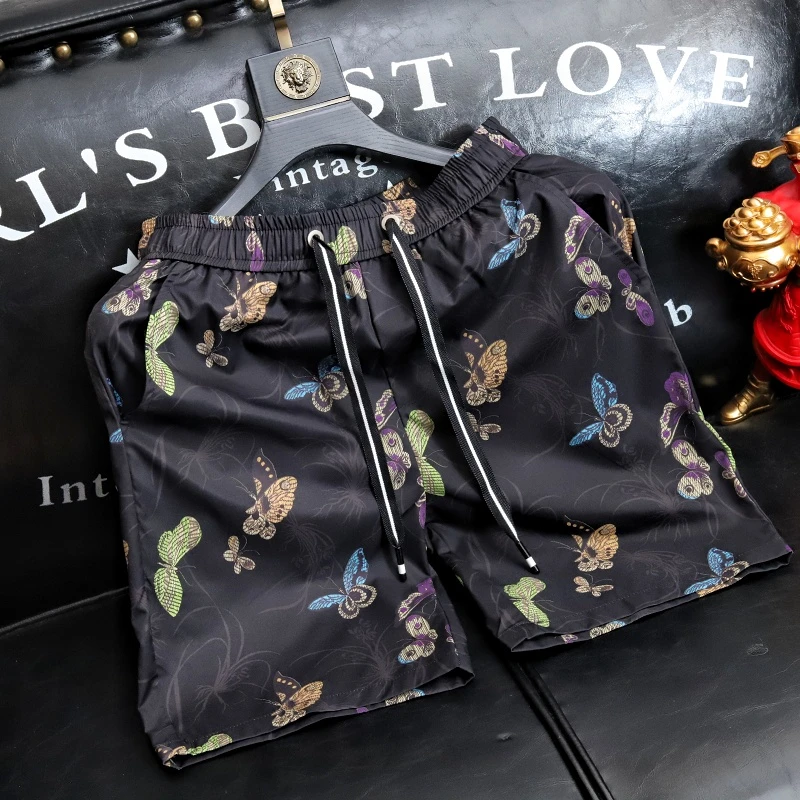 菲因尼敦ins潮流印花休闲五分裤男士时尚潮牌夏天修身短裤沙滩裤