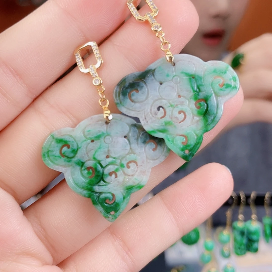 翡翠银S925镶嵌耳饰