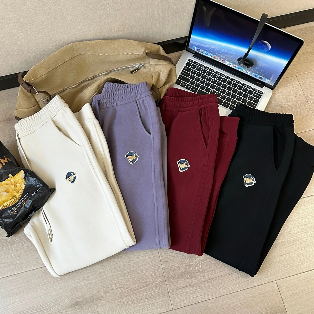 阿悄家  冬款 小熊刺绣显瘦收口卫防风裤#86879