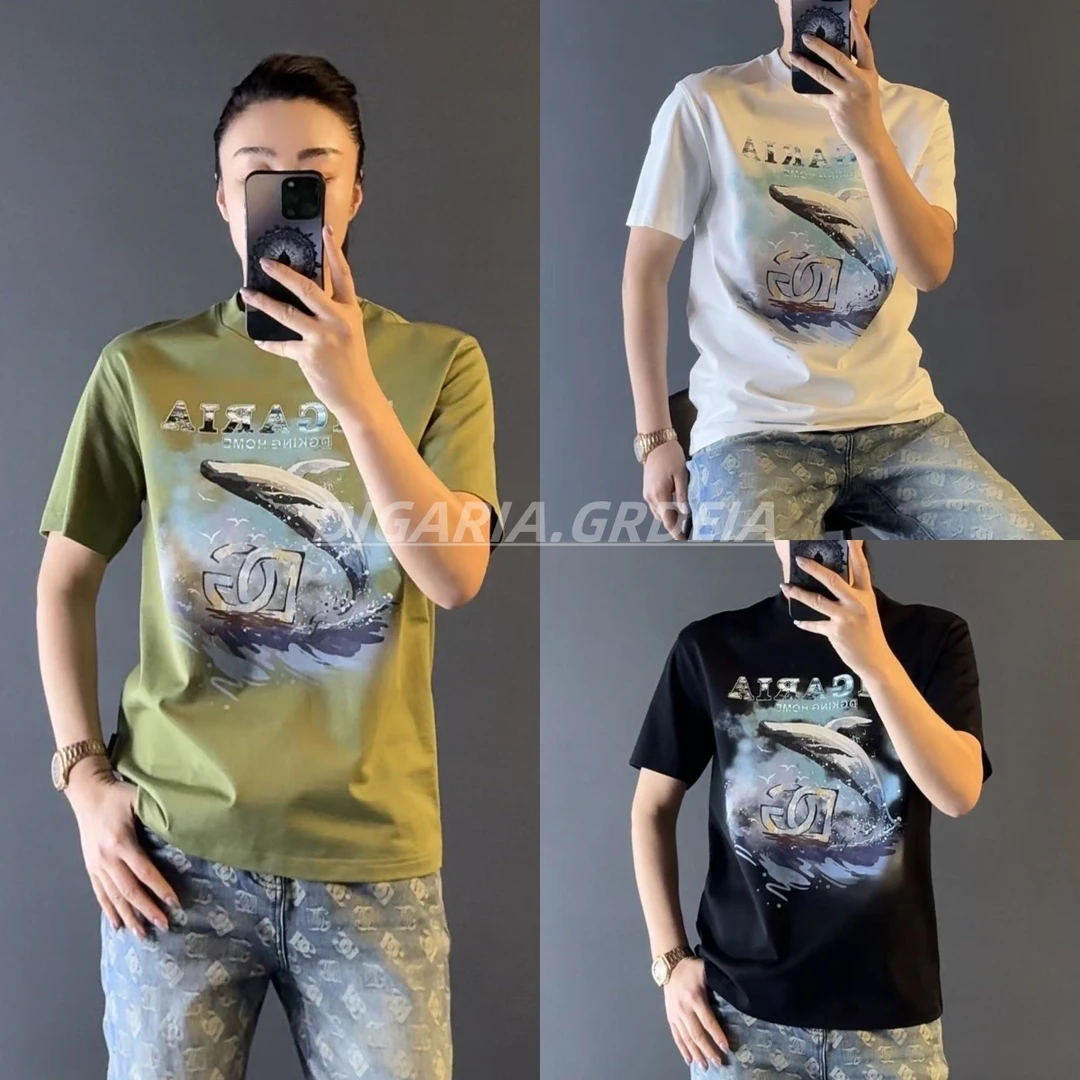 DIGARIA男士手绘短袖G145夏款男士时尚手绘海洋风潮流休闲短袖