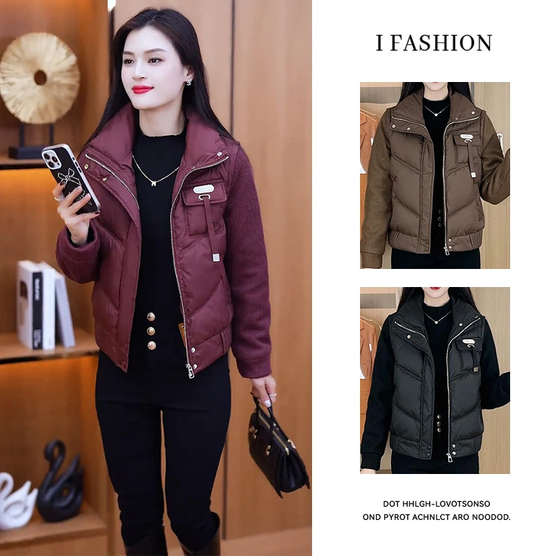 短款羽绒棉服女2025年秋冬季新款时尚洋气加厚假两件棉衣棉袄外套