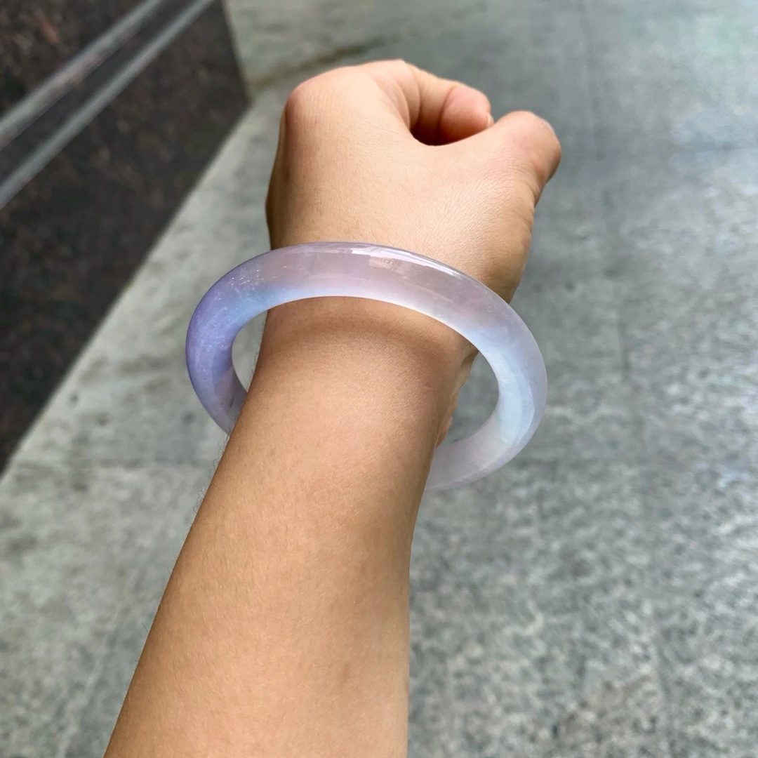 天然翡翠手镯冰仙紫高冰玻起刚56圈