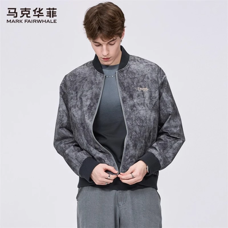 【扎染做旧】马克华菲棒球领夹克男2025春季新款潮流刺绣休闲外套