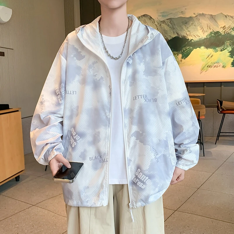 夏季新款青少年洞洞防晒衣潮流百搭学生扎染连帽宽松休闲皮肤衣