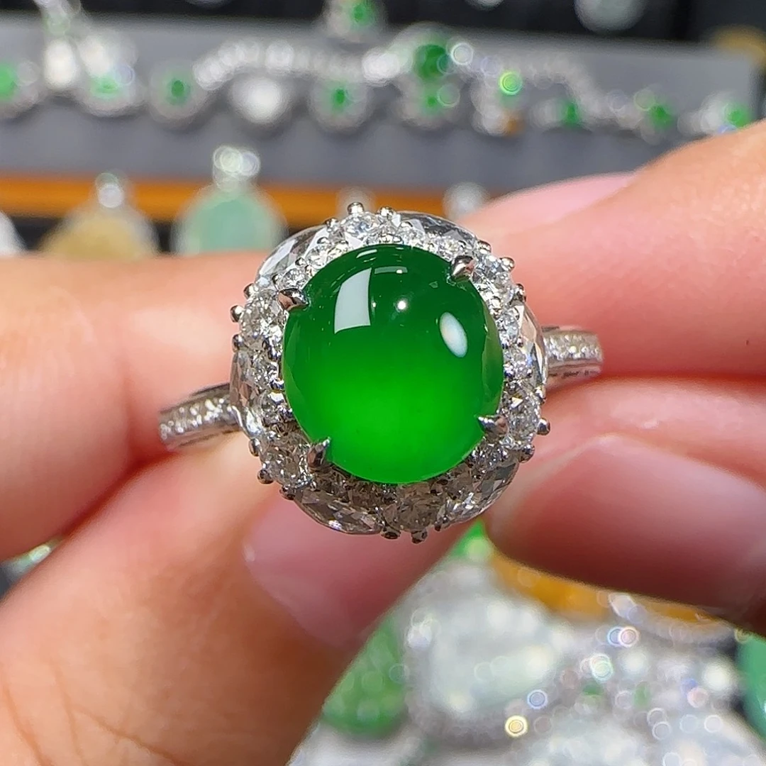 翡翠戒指18K金镶嵌天然翡翠