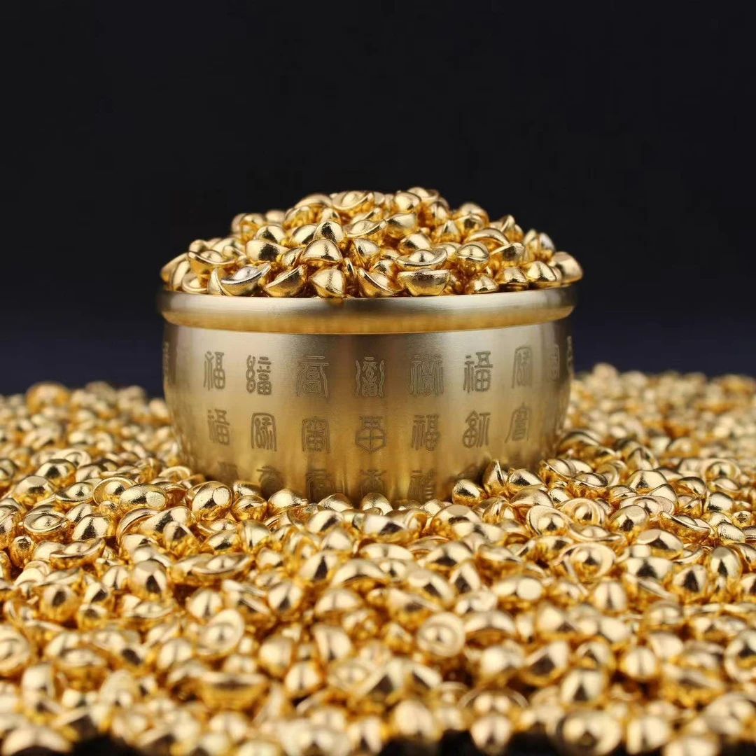 【黄铜摆件】精品实心沙金小元宝金元宝摆件聚宝盆米缸填充物装饰品