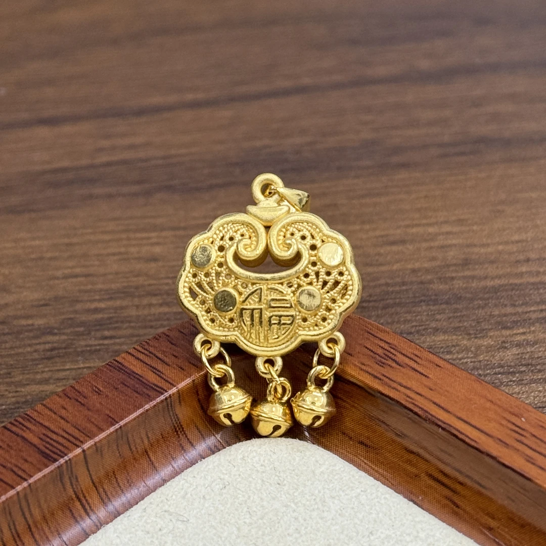 水贝黄金足金999瓜子扣铃铛中福锁DP2129
