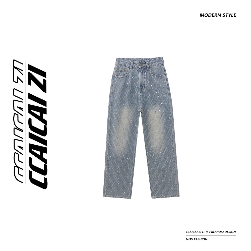 [no退no换]【璀璨星河】星空烫钻做旧水洗提花牛仔裤DYA112