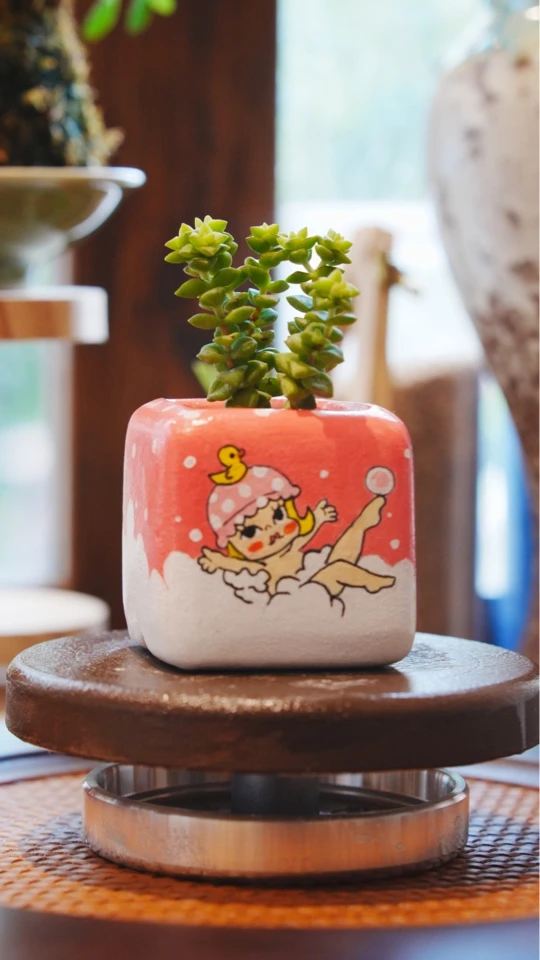 手绘可爱女孩多肉花盆紫砂盆