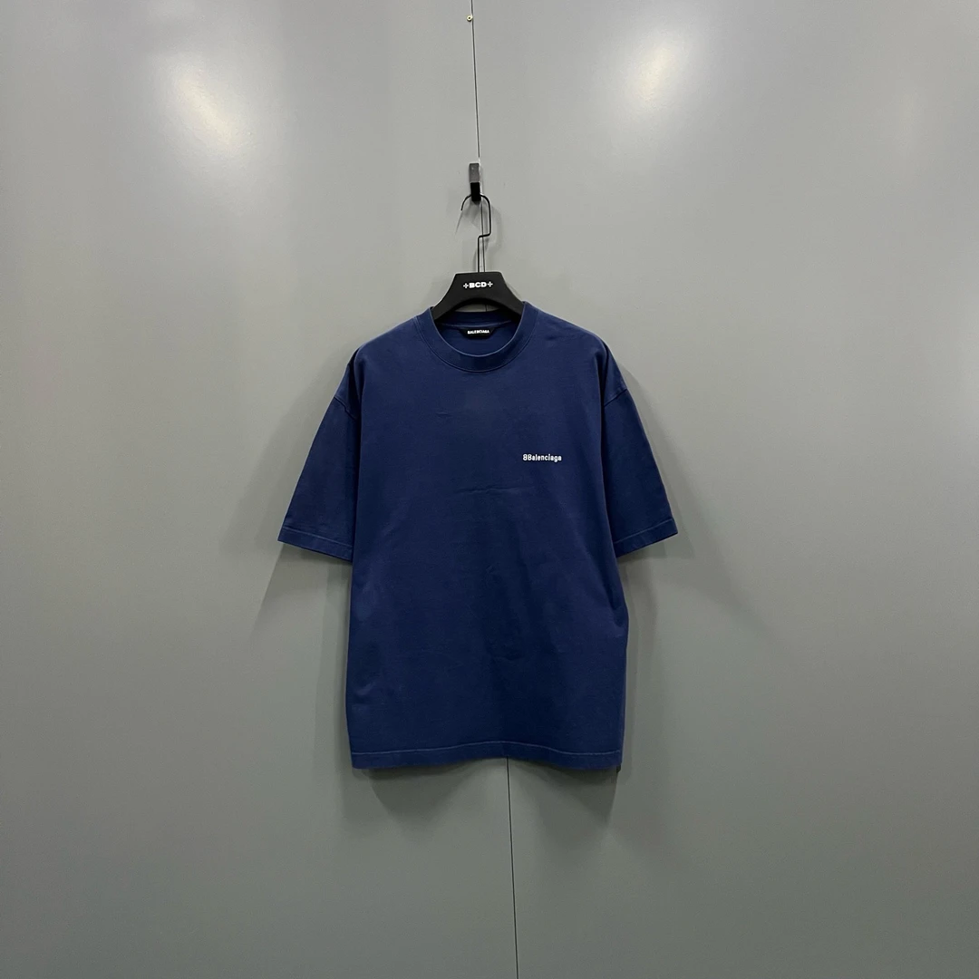 95新 Balenciaga/巴黎世家 (ll) 蓝色logo印花短袖 M码/610950