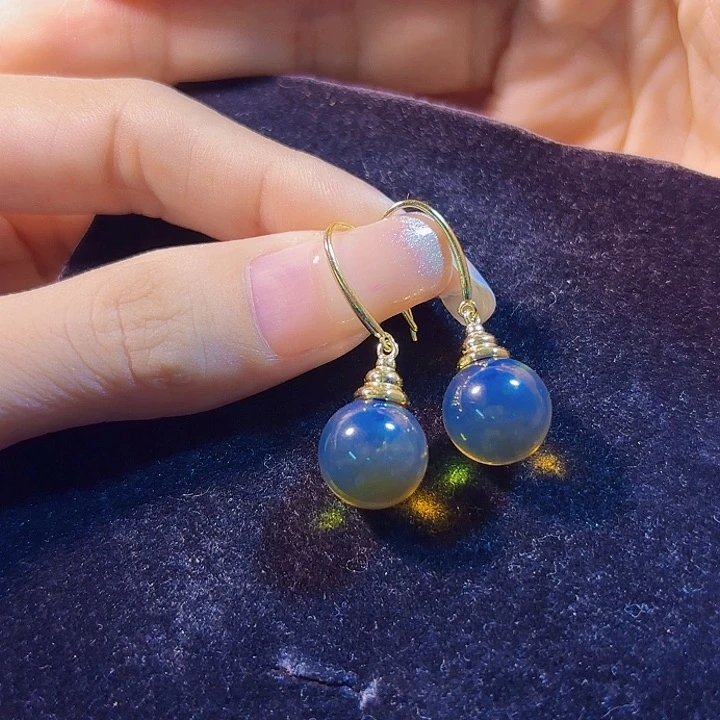 银S925镶嵌蓝珀珠宝奇石墨西哥蓝珀耳环