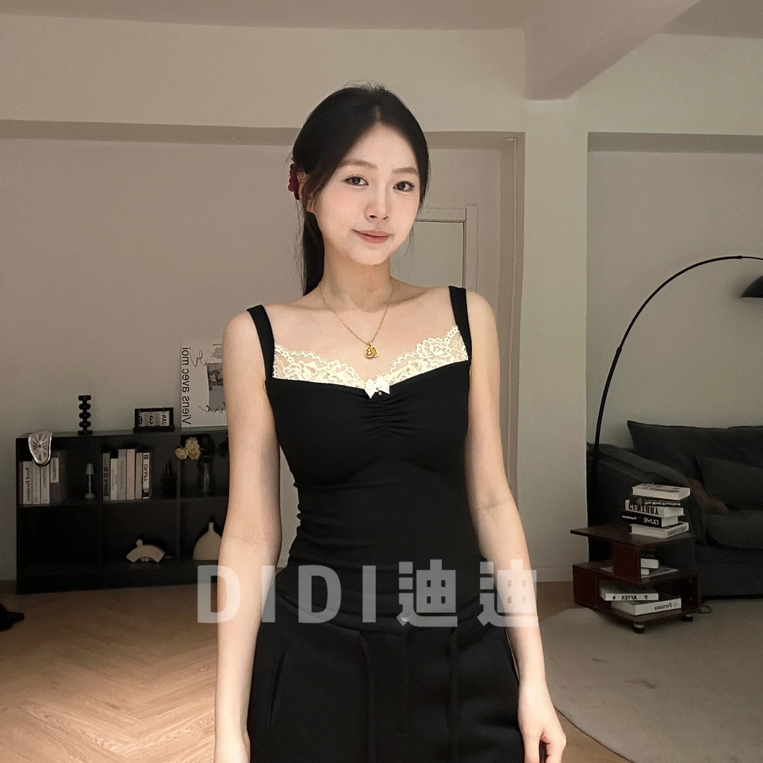 【DIDI】韩系蕾丝边拼接吊带背心女夏季气质显瘦内搭打底无袖上衣