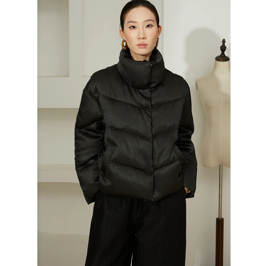 SILVIYE90白鹅绒100桑蚕丝香云纱真丝鹅绒服外套冬羽绒服YR52045