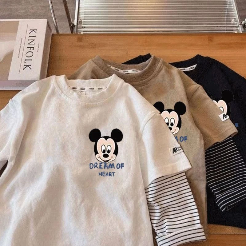 小板牙男童假两件t恤长袖秋装春秋款婴儿童装打底衫宝宝小童上衣t