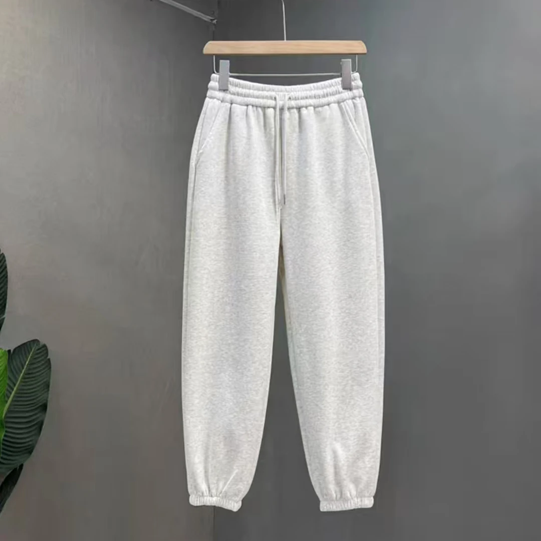 学院风女士减龄休闲裤设计感纯色百搭休闲松紧腰束脚休闲裤1F549