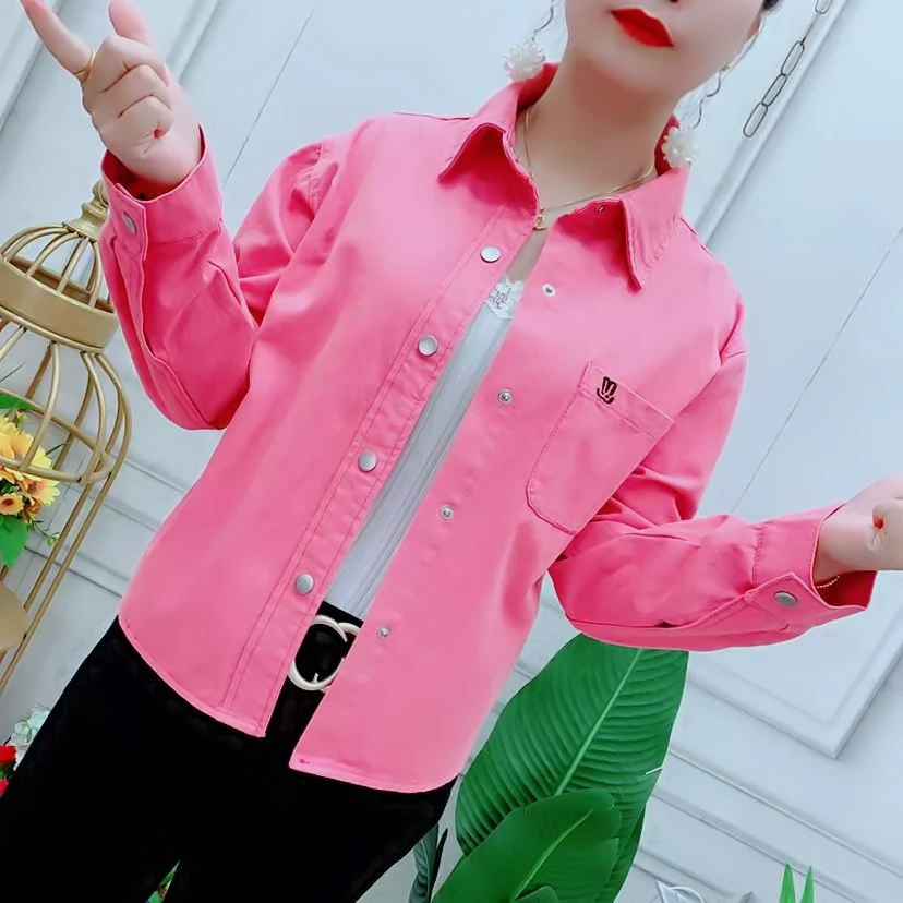 时尚休闲短款小个子长袖衬衫女春秋2025新款宽松洋气百搭外套上衣