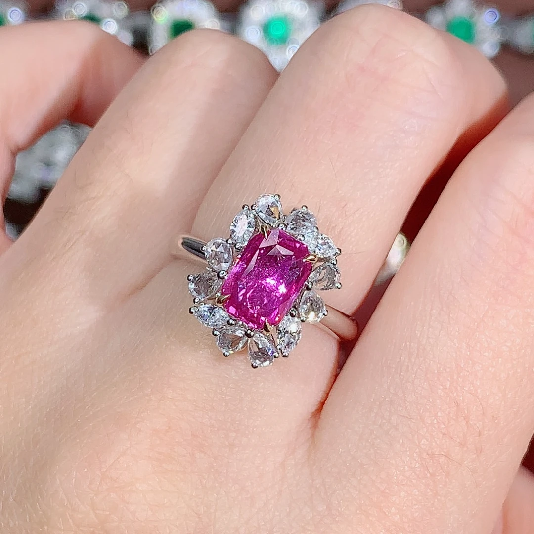 彩色蓝宝石18K金镶嵌戒指1.99ct/天然宝石/七天无理由