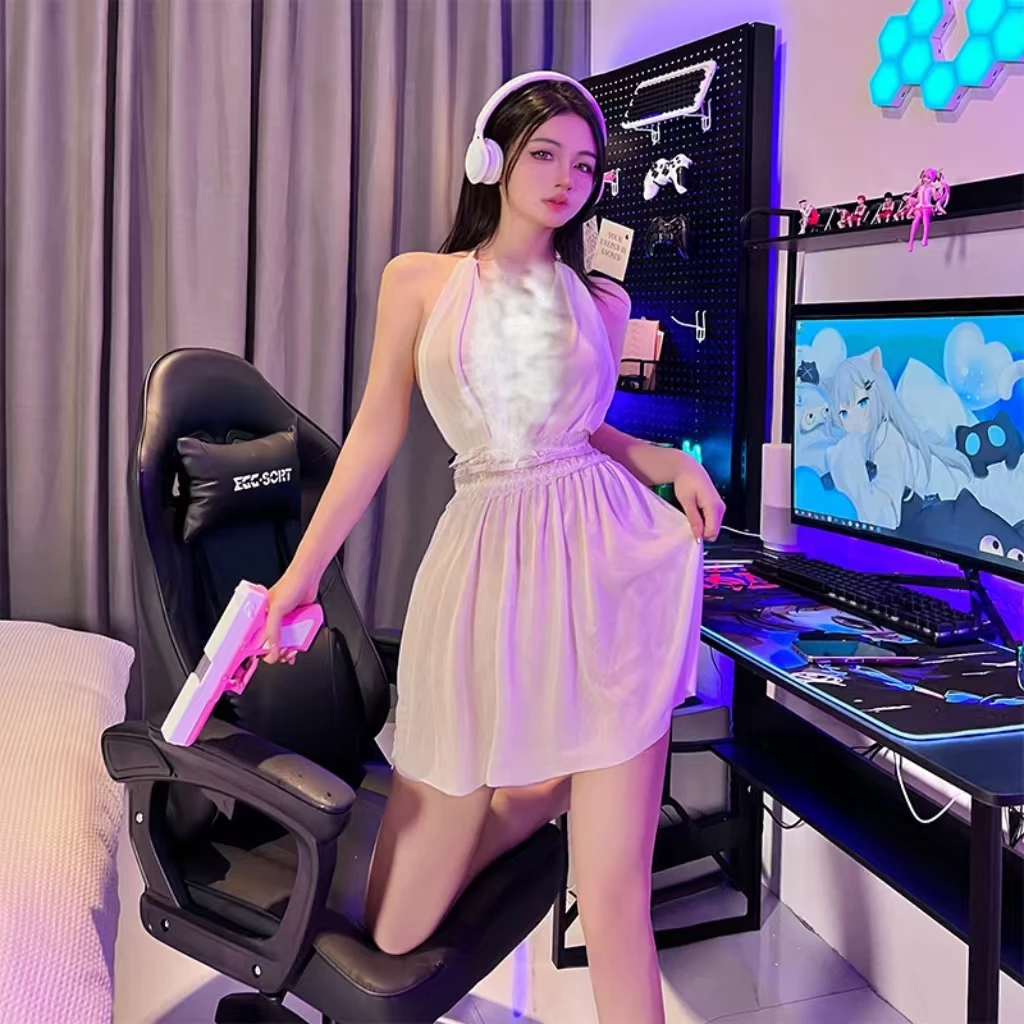 蝉翼A2（80-150斤）大码性感深v气质挂脖网纱时尚吊带睡裙9500