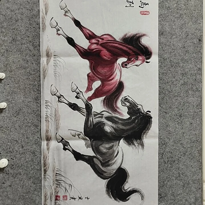 横款周士宸水墨写意骏马图