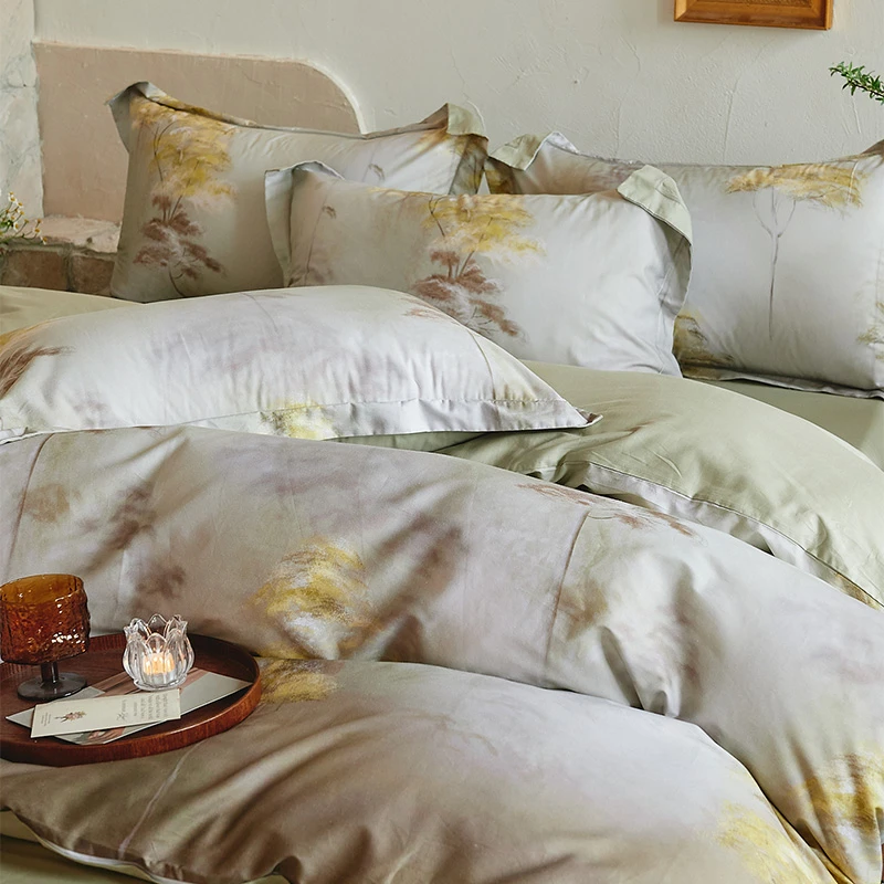 富莱城家纺新款100%全棉数码印花四件套四季款纯棉被套轻奢床单款