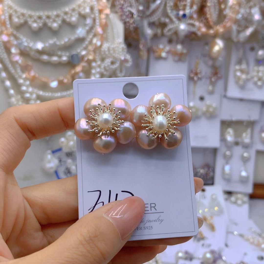 银S925镶嵌淡水珍珠耳饰