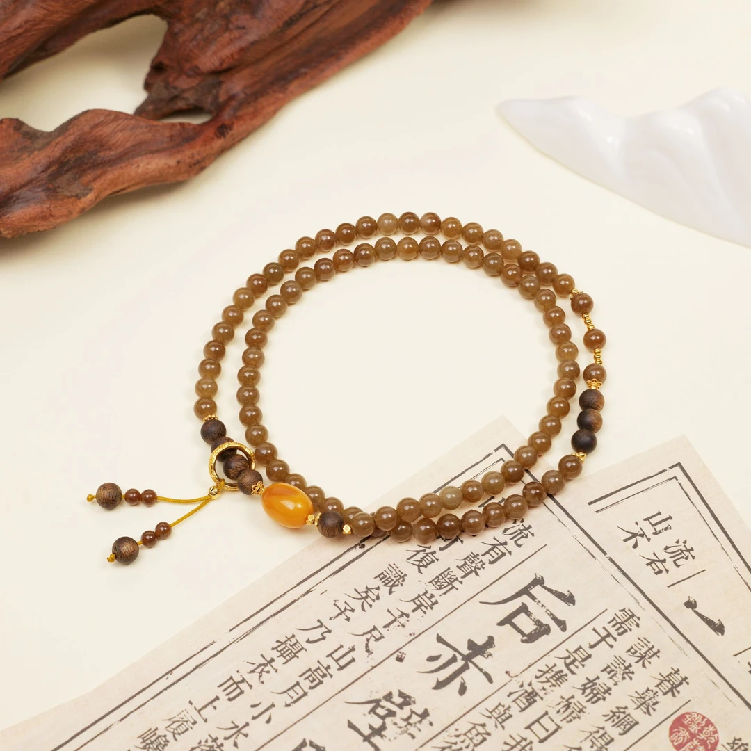 沉香【晚来秋】奇楠沉香6mm糖玉双圈手串国风锁骨链项链原创DIY设计