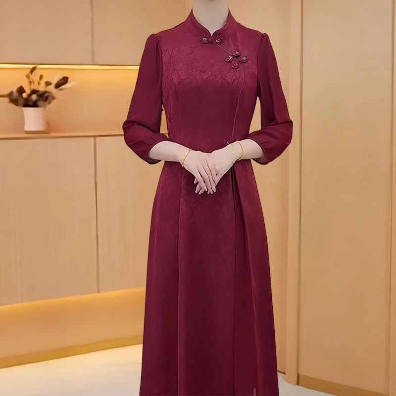 喜婆婆喜妈妈新中式国风红色改良版旗袍连衣裙2025年春季爆款裙子