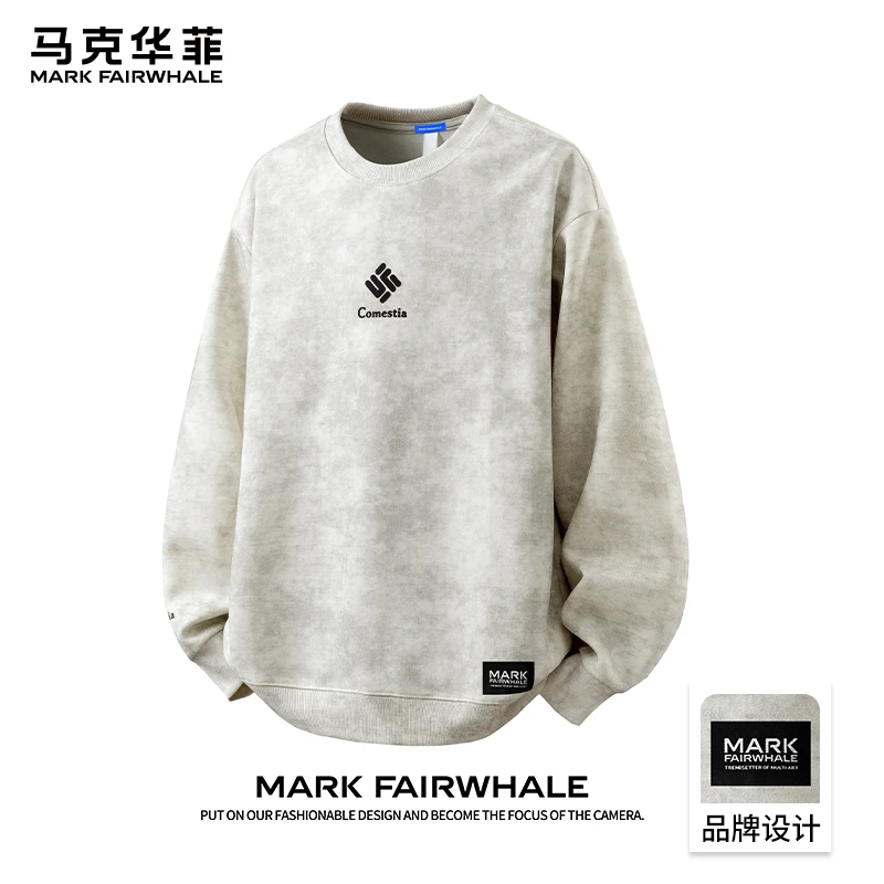 马克华菲重磅圆领男装上衣服2025秋冬季新款扎染时尚潮流长袖卫衣