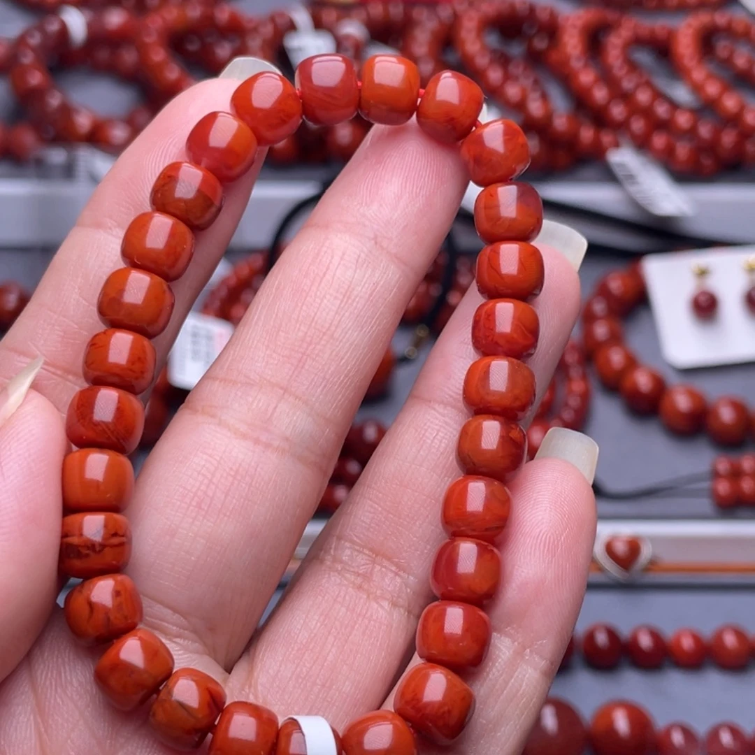 南红玛瑙未镶嵌配珠7.9mn瓦西柿子牛血火焰老型手串
