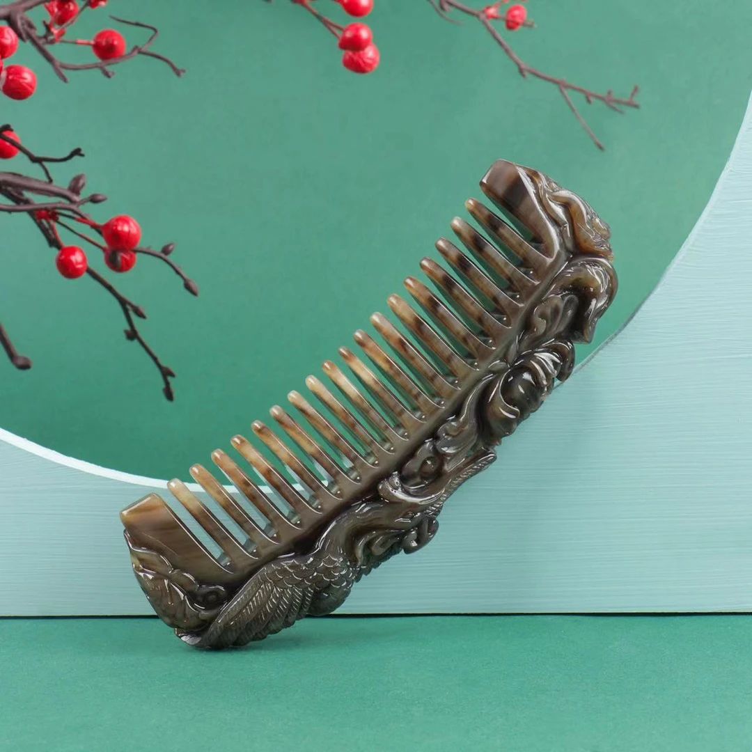 一物一拍 精品礼盒装白水牛角齿梳纯手工牛角梳家用直播间专用