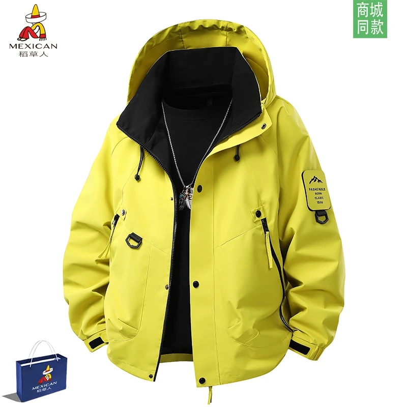 Mexican/稻草人新款外套男春秋款防风夹克户外运动休闲连帽上衣男