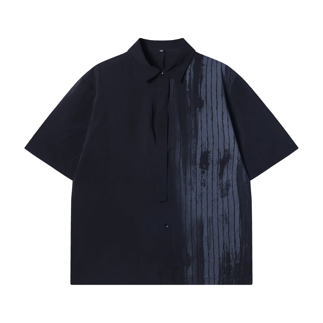 夏季高级感新款美式撞色条纹翻领短袖T恤百搭情侣复古宽松上衣