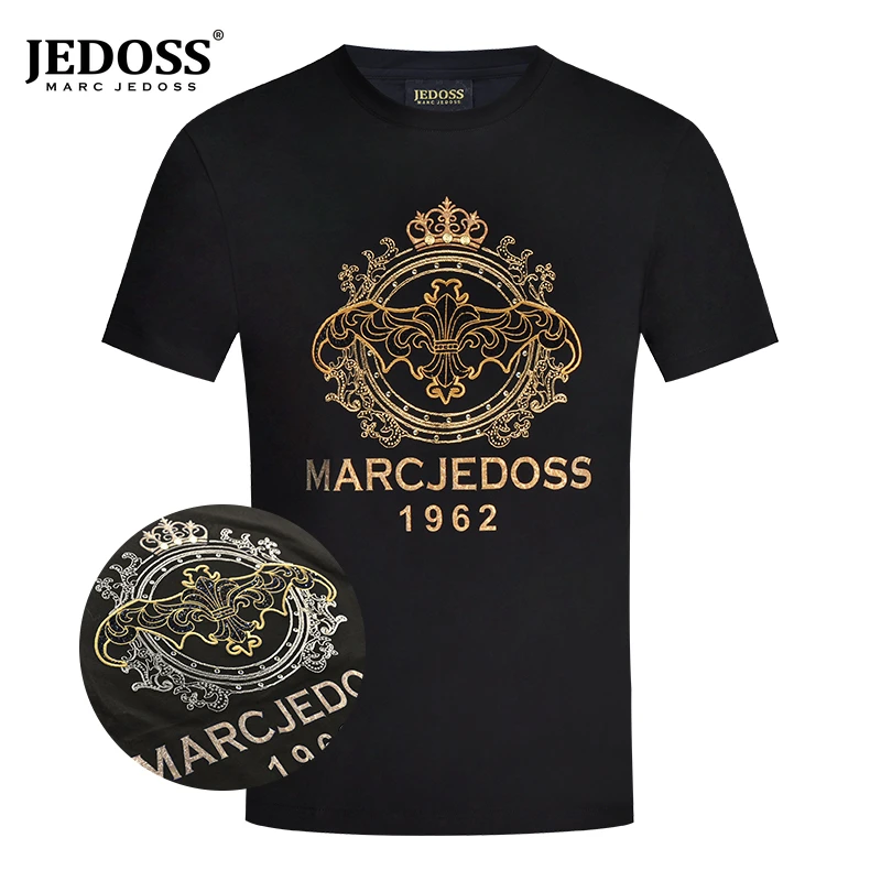 爵迪斯夏季新款T恤黑色男款上衣轻奢刺绣烫钻时尚T恤衫印花T恤058