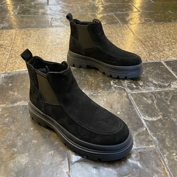 秋冬加绒翻毛皮短筒厚底增高耐磨欧美风短靴