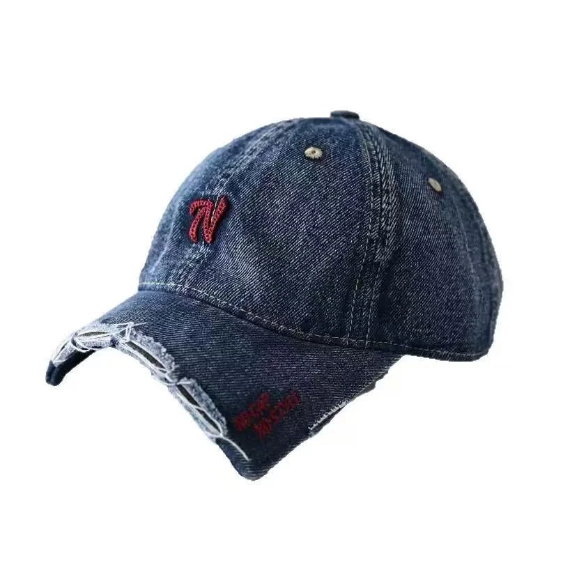 56112韩版百搭时尚休闲水洗刺绣潮流字母磨破短舌个性牛仔棒球帽