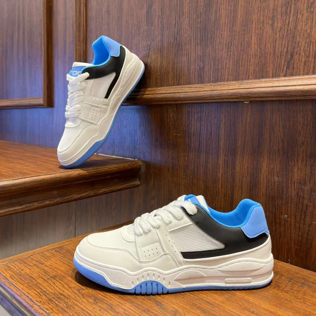 男鞋2025春季时尚网布拼色休闲板鞋低帮系带圆头潮流韩版男生鞋子