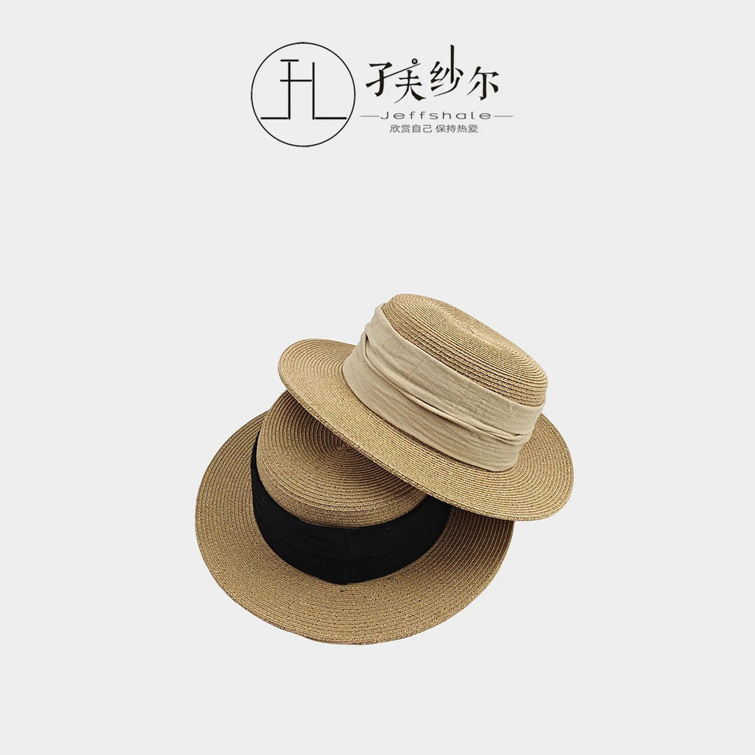 JF 纯色织带文艺草帽