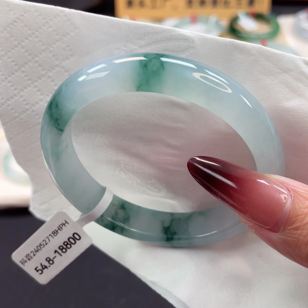 未镶嵌手镯翡翠8号54.8冰胶起光蓝底飘兰花贵妃高贵典雅